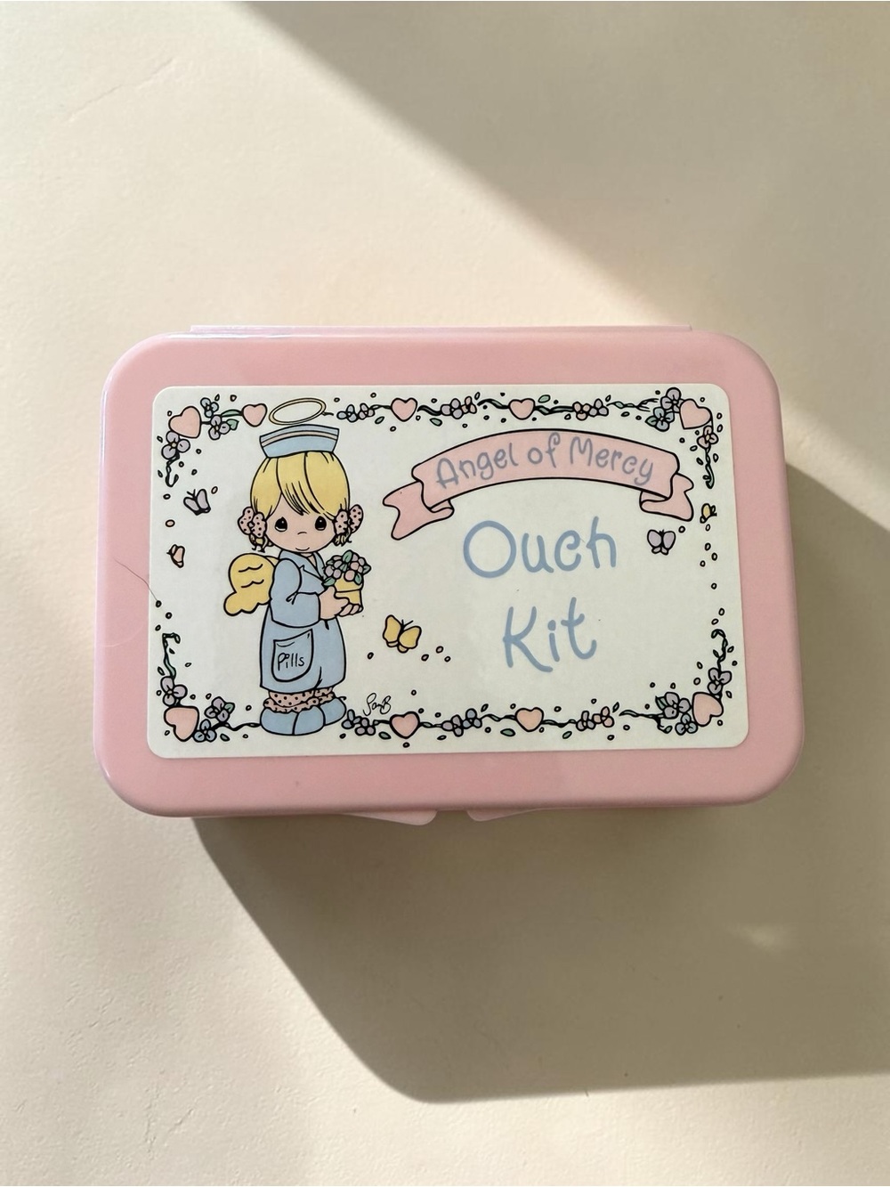Precious Moments “Angel of Mercy” Ouch Kit First Aid Box Pink Vintage Enesco